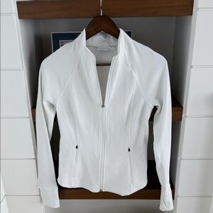 Athleta White Ribbed Zip-Up Jacket